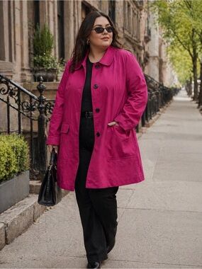 Talbots Fuscia Trench Coat XL NWT Lightweight Button Front Jacket
